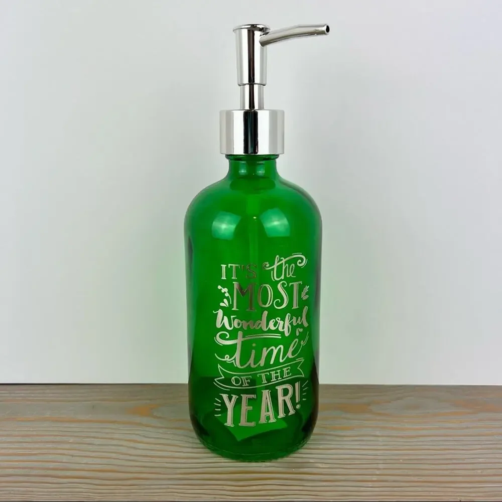 Green Glass Soap Holiday - Wonderful Time of the Year - Soap Dispenser - NWT